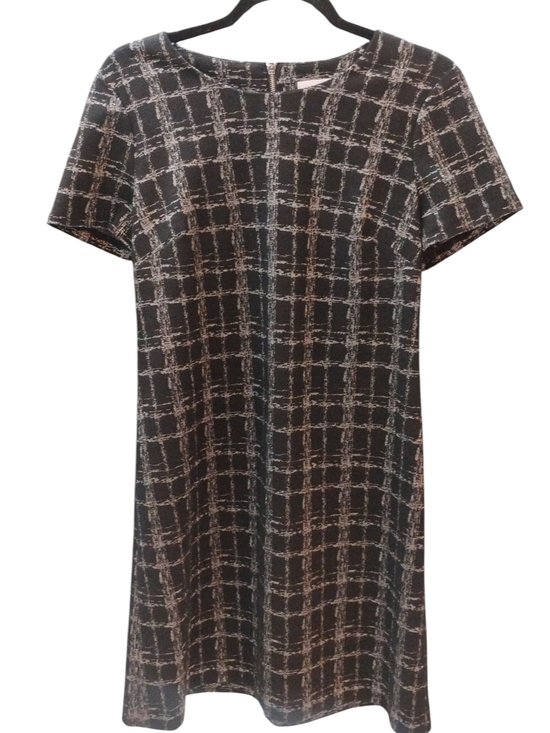 Calvin Klein Dresses & Skirts - Calvin Klein Short Sleeve Black & Silver Grid Shift Dress SZ 10